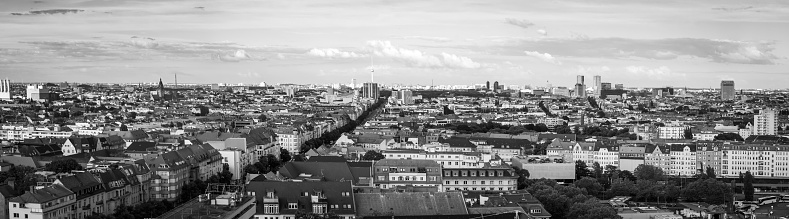 Beautiful black and white panorama of the skyline in Berlin, Germany
