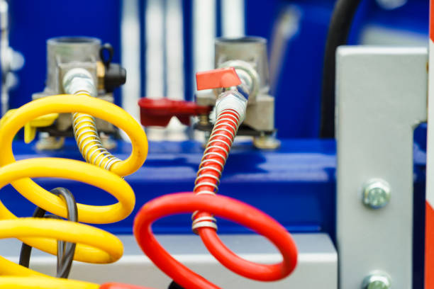 istock Hydraulic hoses with valves and plugs 1135135191