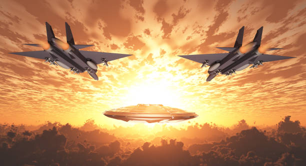 Military Jets Pursue UFO stock photo