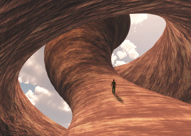 Man on carved canyon rock