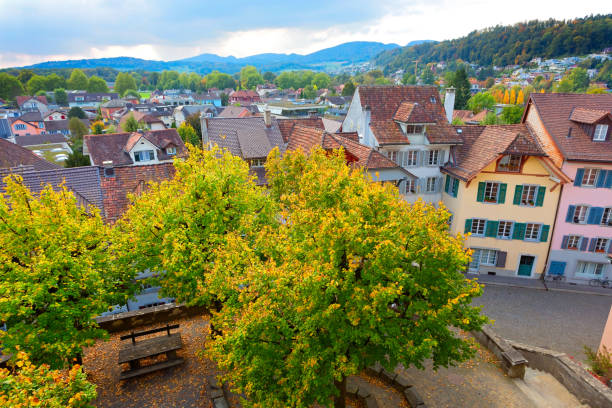 Aarau, Switzerland View of the old town of Aarau, Switzerland aargau canton photos stock pictures, royalty-free photos & images