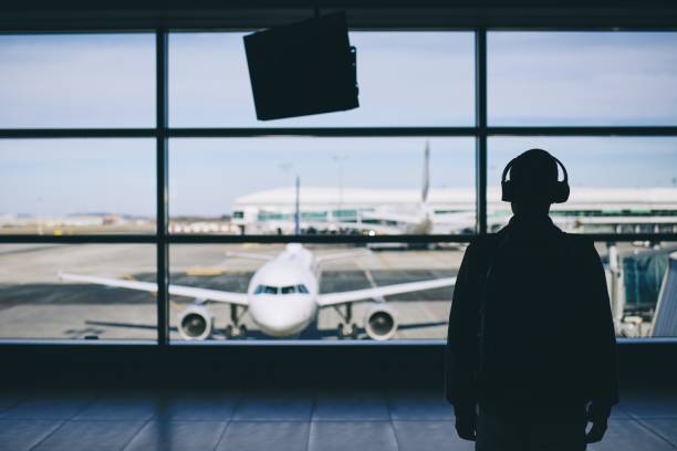 Traveler with headphones