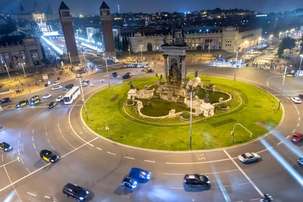 istock Spain Square at night, aerial view of traffic 1135143384