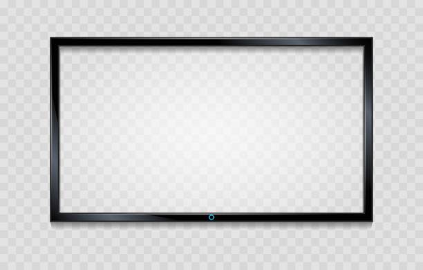 Lcd screen frame on transparent Lcd screen frame. Blank tv frame with reflective screen isolated on transparent, vector empty glass monitor with reflection wall of monitors stock illustrations
