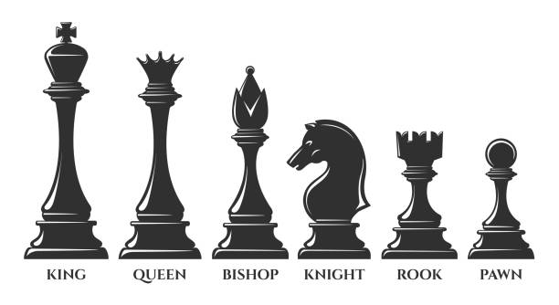 체스 조각 세트 - black hobbies chess knight chess stock illustrations