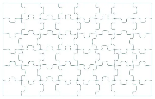 Vector illustration of 48 puzzle pieces vector illustration. 6 x 8 jigsaw game outline pieces picture