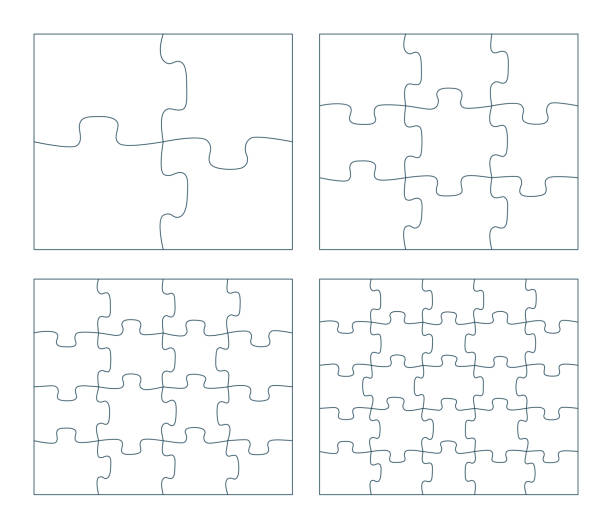 Sets of puzzle pieces vector illustration. 2 x 2, 3 x 3, 4 x 4. 5 x 5 jigsaw game outline pieces picture Sets of puzzle pieces vector illustration. 2 x 2, 3 x 3, 4 x 4. 5 x 5 jigsaw game outline pieces picture puzzle stock illustrations