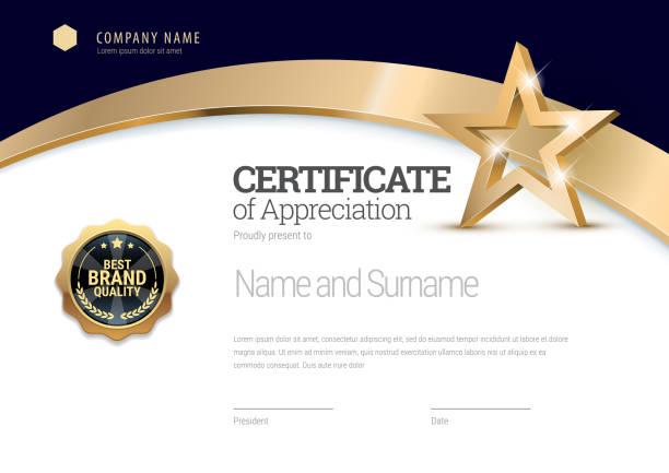 illustrations, cliparts, dessins animés et icônes de modèle de certificat. diplôme de design moderne ou certificat-cadeau. - certificate frame award gold