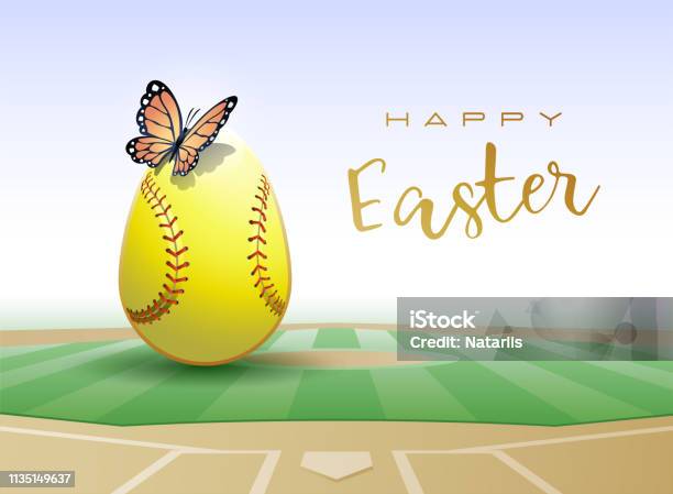 Happy Easter Sports Greeting Card Softball Stock Illustration - Download Image Now - Baseball - Ball, Baseball - Sport, Equipment