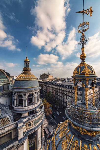 paris roofs viewed from haussmann boulevard - opera opera garnier paris france france imagens e fotografias de stock
