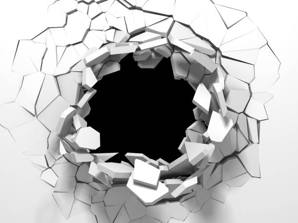 istock Dark destruction cracked hole in white stone wall 1135152157
