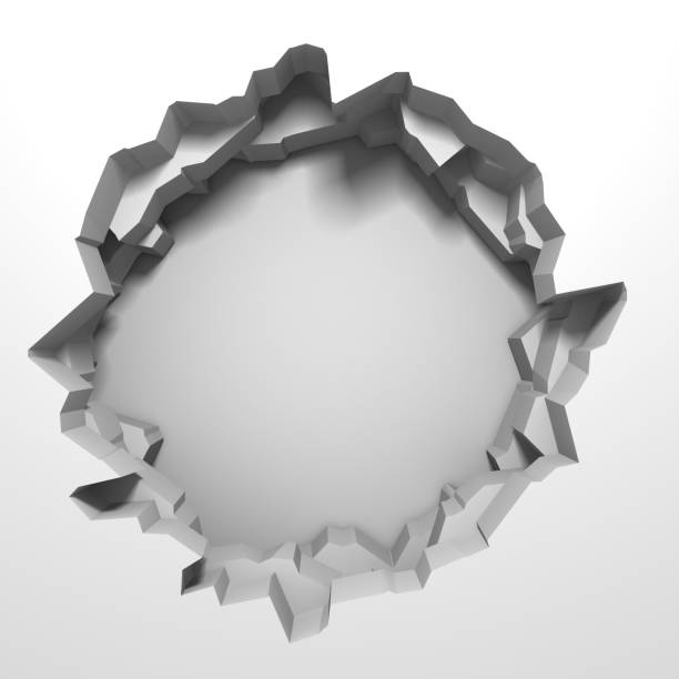 istock Dark destruction cracked hole in white stone wall 1135152214