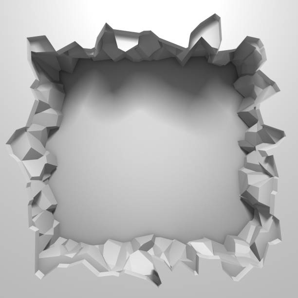 istock Dark destruction cracked hole in white stone wall 1135152263