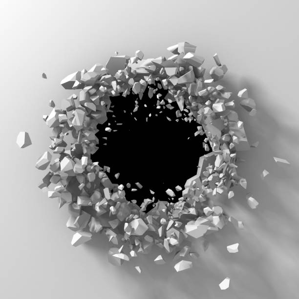 istock Dark destruction cracked hole in white stone wall 1135152328