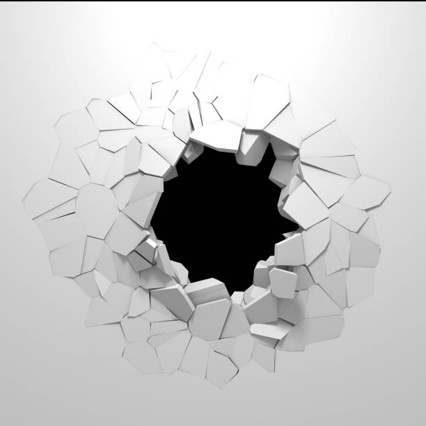istock Dark destruction cracked hole in white stone wall 1135152457