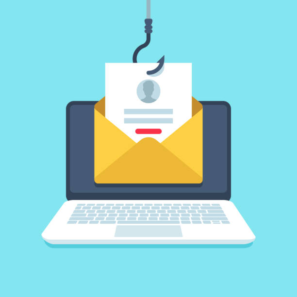 stockillustraties, clipart, cartoons en iconen met phishing e-mail. vervalsing login pagina, e-mail op de haak, malware privacy protection vector concept illustratie - phishing