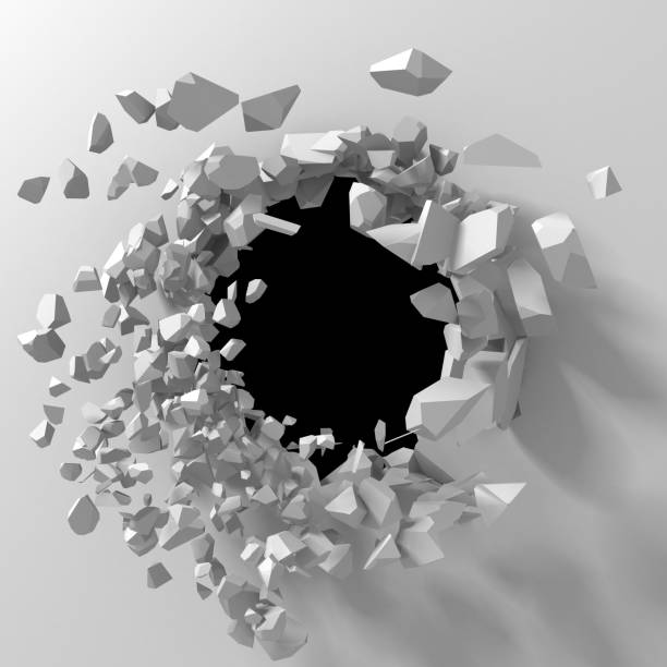 istock Dark destruction cracked hole in white stone wall 1135152545