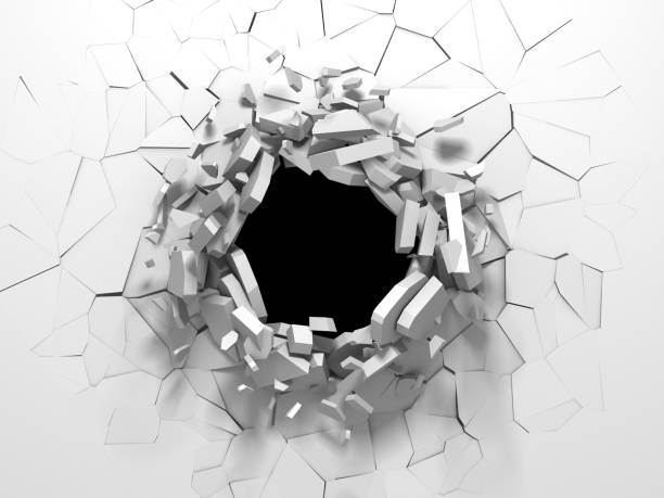 istock Dark destruction cracked hole in white stone wall 1135152943