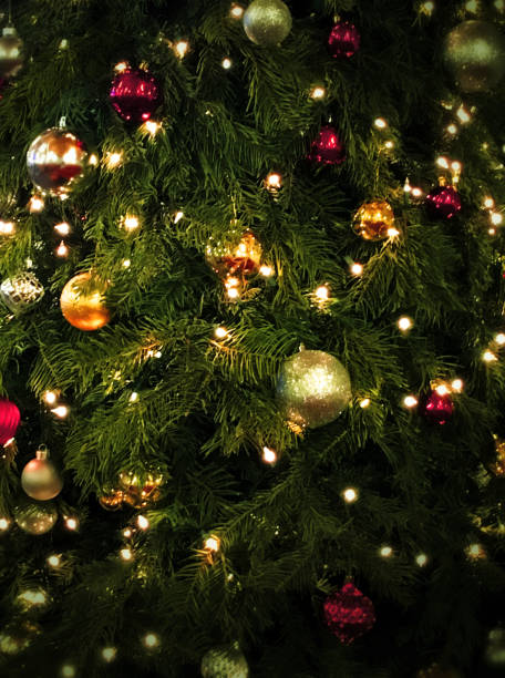 Dark Retro Style Christmas Tree Lights Ornaments And Decorations