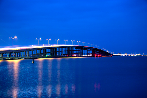 Queen Isabella Memorial Bridge in the Blue Hour from Port Isabel, Texas