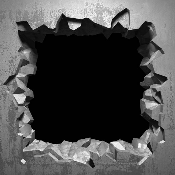 istock Dark cracked broken hole in concrete wall 1135154135