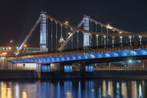 istock Long exposure image of Moskva river and Krymsky bridge at bright night. 1135154183