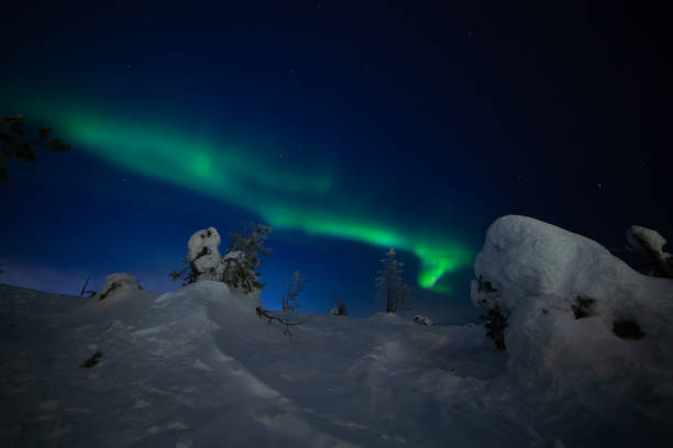 istock Northern lights with heavy snow 1135157791