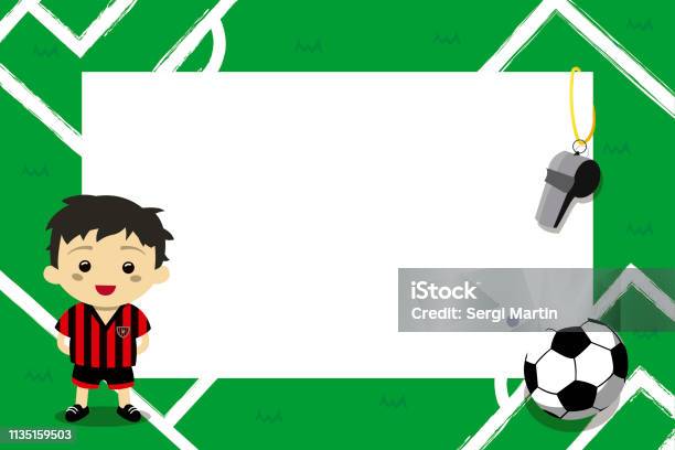 Children Photo Frames With Football Player Stock Illustration - Download Image Now - Soccer, Sticker, Soccer Ball