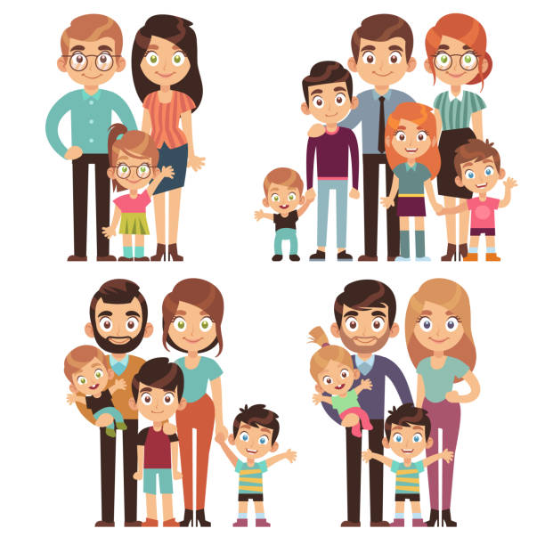 ilustrações, clipart, desenhos animados e ícones de família feliz. famílias mãe pai miúdo irmão irmã relacionamento tradicional geração sociedade conjunto de caracteres plana - irmão