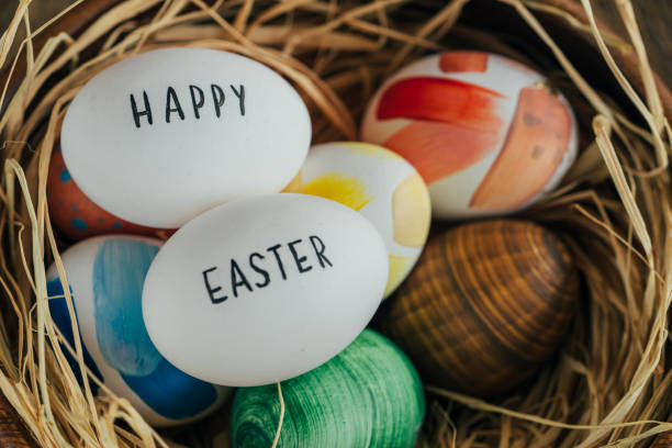 istock Easter eggs in wooden crate 1135161025