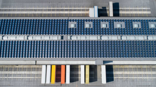 Loading bay, industrial building, logistics - aerial view