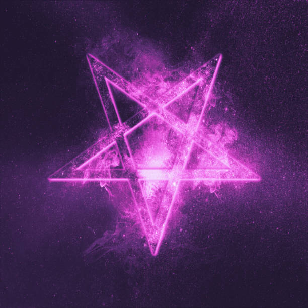 istock Reversed Pentagram symbol. Abstract night sky background. 1135161635