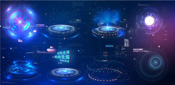 hud gui futuristisches element. set von circle abstract digital technology ui futuristic hud virtual interface elements - touch screen futuristic technology forecasting stock-grafiken, -clipart, -cartoons und -symbole