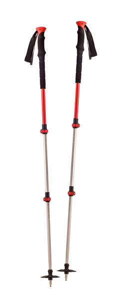 Trekking poles Pair of trekking poles for winter ski-tours and summer hiking. Sport equipment isolated on white walking stick stock pictures, royalty-free photos & images