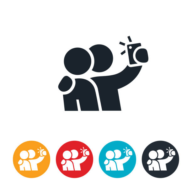 dva lidé, kteří berou ikonu selfie - selfie stock ilustrace