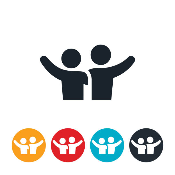 bildbanksillustrationer, clip art samt tecknat material och ikoner med två vänner-ikonen - hålla armen om