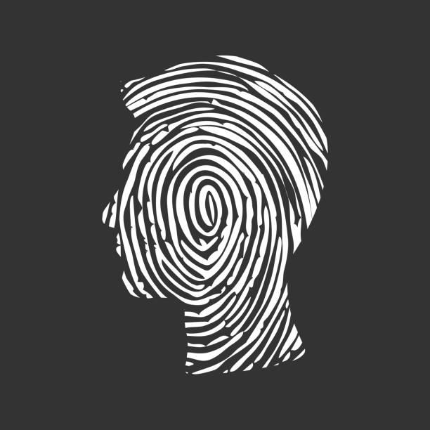 istock Symbol fingerprint head, White fingerprint sign line. 1135166059