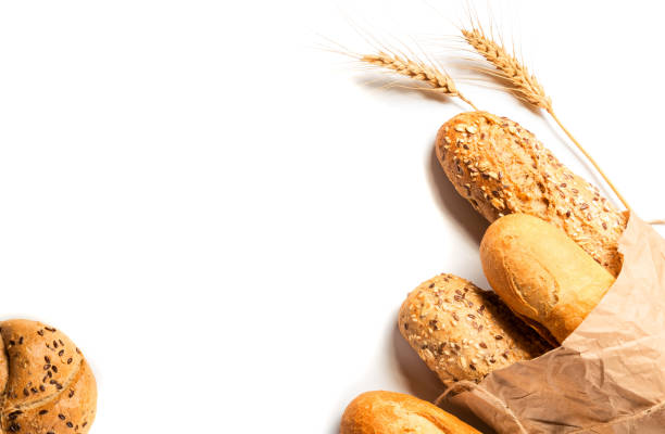 Fresh bread with seeds isolated on white background
