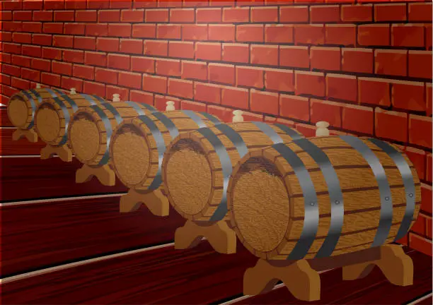 Vector illustration of cellar with  barrels