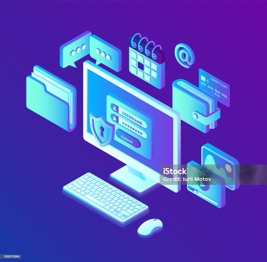 Computer Authorization Background Data Protection Desktop Pc With Authorization Form On Screen Personal ...