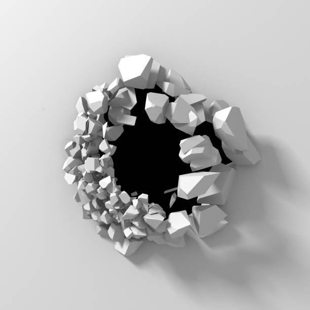 istock Dark destruction cracked hole in white stone wall 1135171938