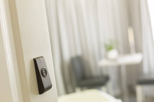 istock Hotel room with electronic door 1135179461
