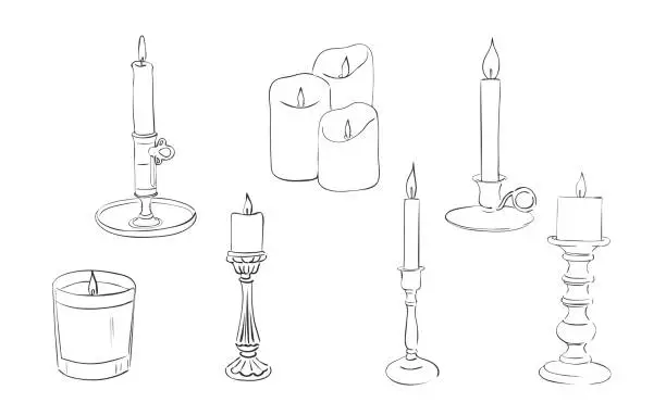 Vector illustration of Hand drawn candles collection, vector