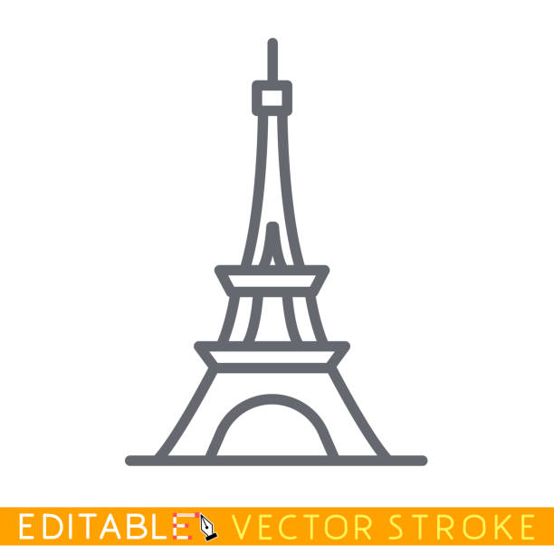 Eiffel tower icon. Best tourist destinations in the world. Editable vector stroke set icons. Eiffel tower icon. Best tourist destinations in the world. Editable vector stroke set icons. paris tower stock illustrations
