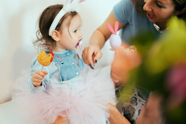 istock Little baby with Easter decoration 1135192168