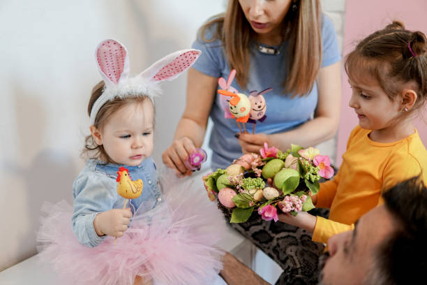istock Little baby with Easter decoration 1135192694