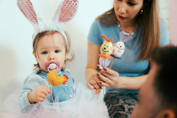 istock Little baby with Easter decoration 1135192698