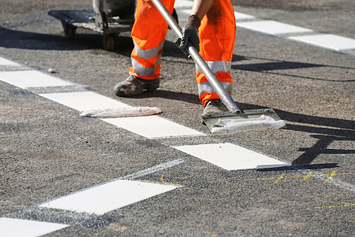 road marking with scraper