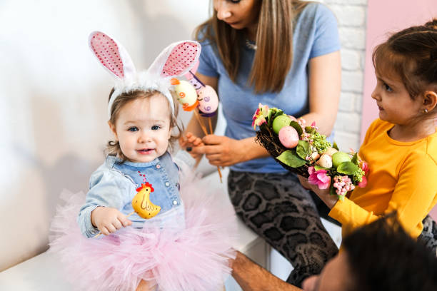 istock Little baby with Easter decoration 1135192855