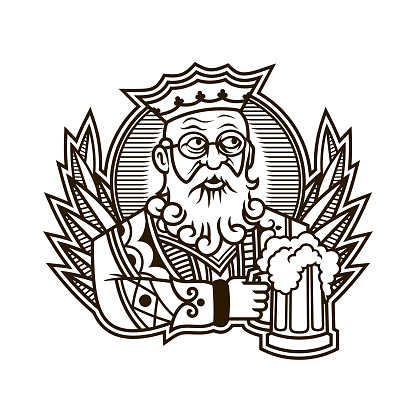 King of clubs holding a beer mug - vector illustration of king character in playing cards
